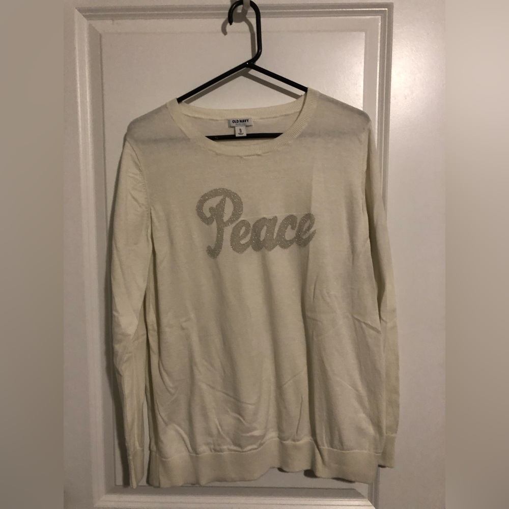Old Navy Cream Colored Lightweight Sweater with the word Peace. Size XL.
